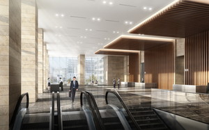 thumbnail image of CG rendering of the completed office lobby